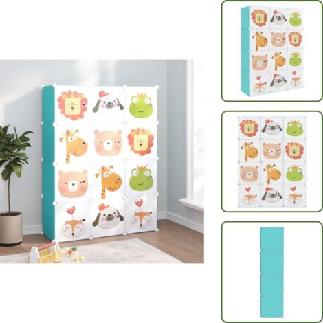 The Living Store Estantería infantil de cubos con 12 compartimentos verde PP - Estantería de cubos