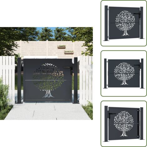 Puerta de jardín galvanizada - vidaXL Puerta de jardín acero gris antracita diseño árbol 100x75 cm - Puerta de jardín con cierre