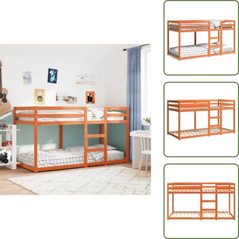 Litera para niños - vidaXL Litera de madera maciza de pino marrón cera 90x200 cm - Cama doble para niños
