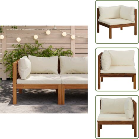 Sofá de madera - vidaXL Sofá esquinero seccional cojín blanco crema madera de acacia - Sofá modular