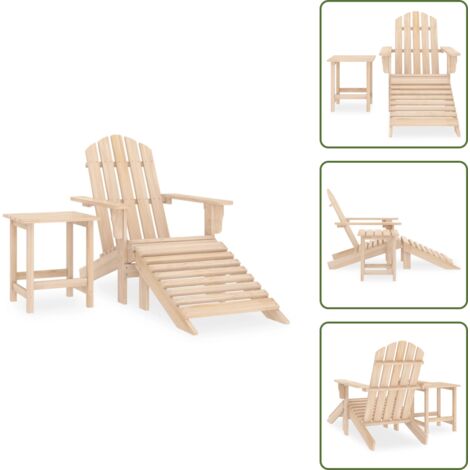 Mesa de jardín - vidaXL Silla Adirondack de jardín con otomana y mesa macizo abeto rosa - Silla de exterior