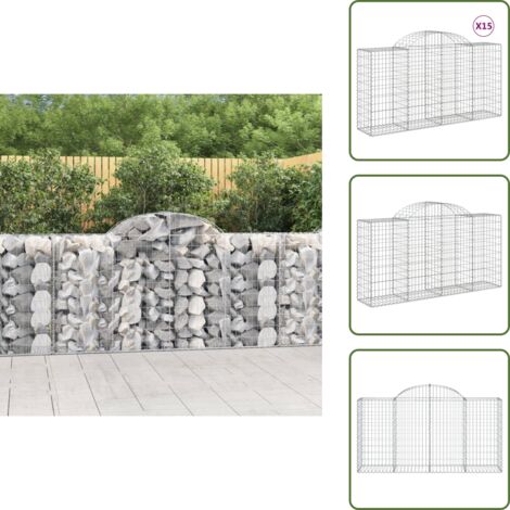 Gaviones decorativos - vidaXL Cestas de gaviones 15 uds forma de arco hierro 200x50x100/120cm - Muros de piedra