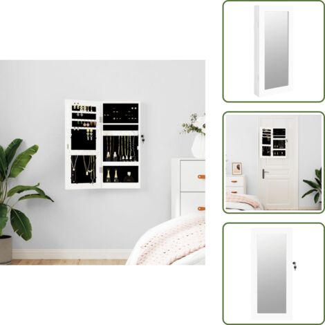 Espejo de pared - vidaXL Espejo con joyero de pared blanco 30x8,5x67 cm - Joyas en casa
