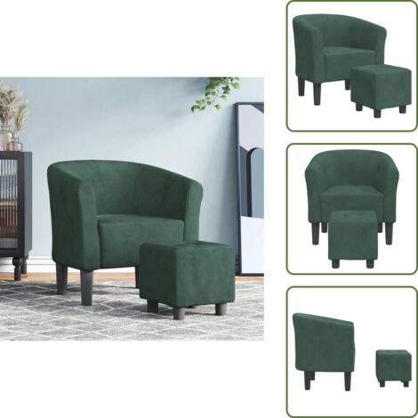 Sillón de dormitorio - vidaXL Sillón con taburete terciopelo verde oscuro - Sillón moderno
