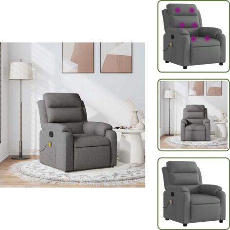 Asiento cómodo - vidaXL Sillón de masaje reclinable de tela gris oscuro - Masaje sin calor