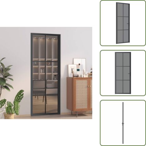 Puerta de vidrio templado - vidaXL Puerta interior vidrio EGS y aluminio negro 76x201,5 cm - Puerta interior moderna