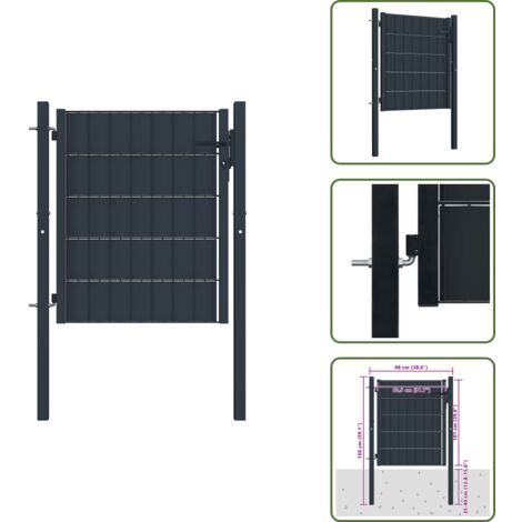 The Living Store Puerta de valla de PVC y acero 100 x 100 cm antracita - Puerta de valla