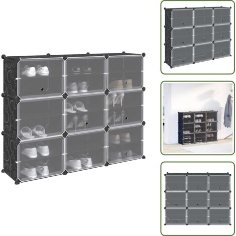 Armario de almacenamiento - vidaXL Estantería de cubos con 9 compartimentos y puertas PP negro - Organizador de oficina