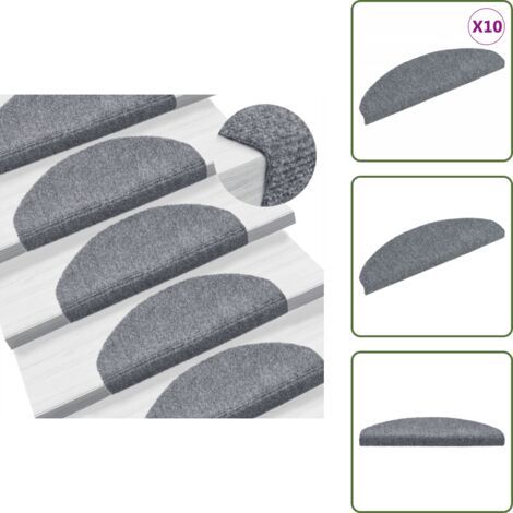The Living Store Felpudos autoadhesivos para escaleras, 10 unidades, 65 x 21 x 4 cm, gris claro, semicirculares, grandes - Tapete para escaleras