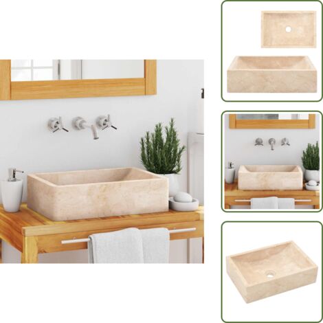 The Living Store Lavabo de mármol crema con brillo 45x30x12 cm - Lavabo de mármol crema
