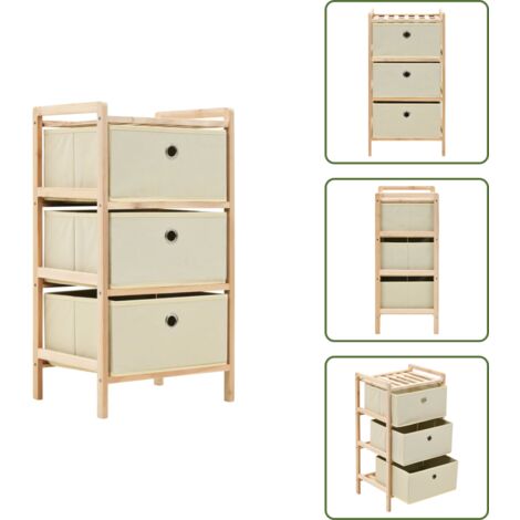 The Living Store Estantería de almacenaje 3 cestas de tela madera de cedro beige - Estantería de madera