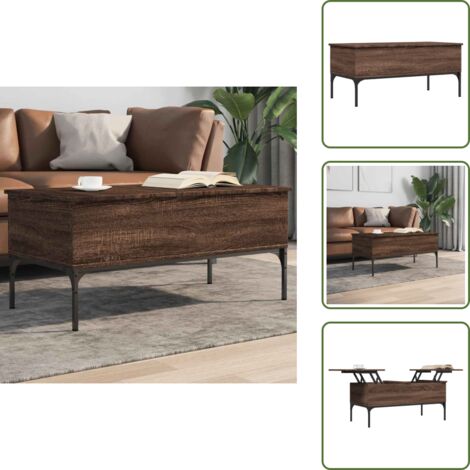 Mesa de centro marrón - vidaXL Mesa de centro madera ingeniería metal roble marrón 100x50x45cm - Mesa de centro con patas ajustables