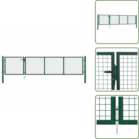 The Living Store Puerta de jardín de acero 350 x 75 cm verde - Puerta de acero