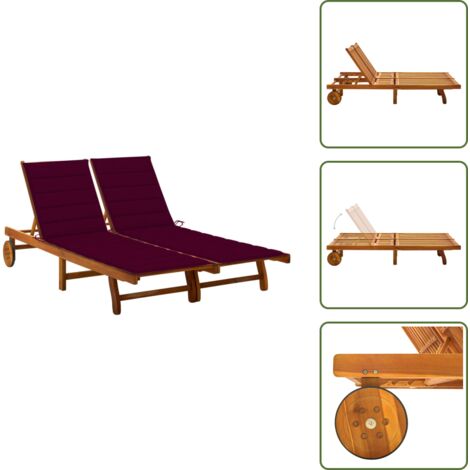 Pack De 2 Tumbonas De Madera De Acacia – Respaldo Ajustable 4 Posiciones, Plegables, Con Ruedas, Para Jardín Y Terraza