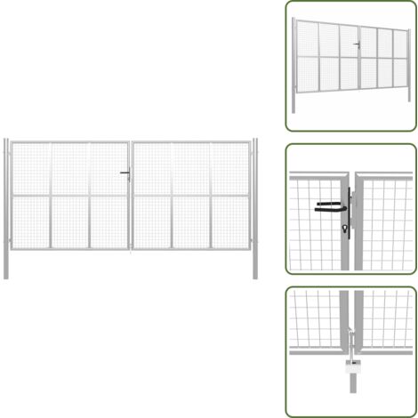 The Living Store Puerta de jardín de acero galvanizado 400 x 175 cm color plata - Puerta de acero galvanizado