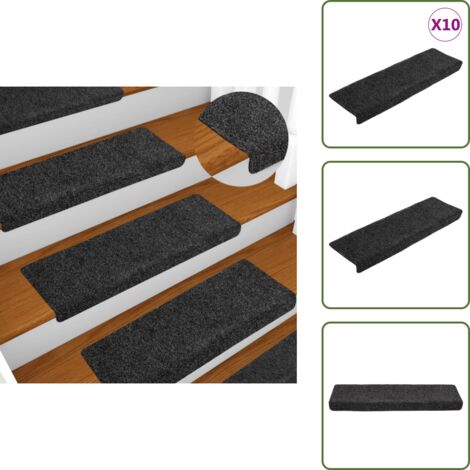 The Living Store Felpudos autoadhesivos para escaleras, 10 unidades, 65 x 21 x 4 cm, borde rectangular, gris oscuro - Alfombras autoadhesivas