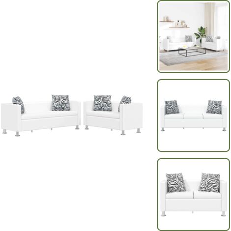 The Living Store Set de sofás 3 plazas y 2 plazas cuero artificial blanco - Sofá de 2 plazas