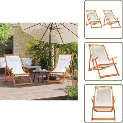 The Living Store Sillas de playa plegables 2 unidades tela color crema - Sillas de camping