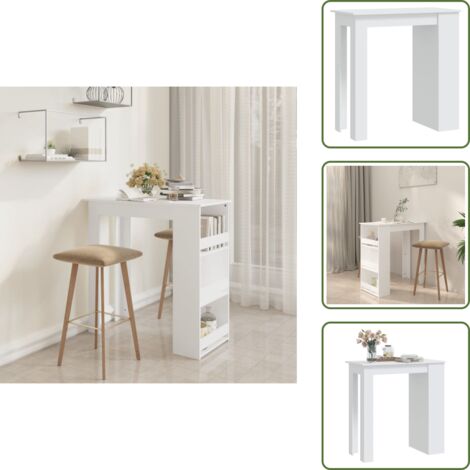 The Living Store Mesa bar estante almacenaje contrachapada blanco 102x50x103,5cm - Estante cocina