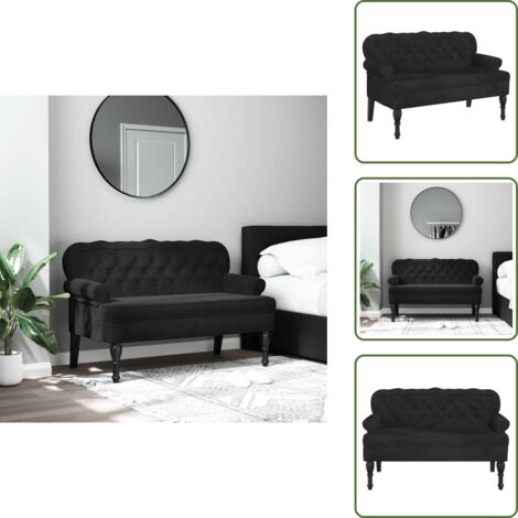The Living Store Banco con respaldo Terciopelo negro 119,5x64,5x75 cm - Banco negro