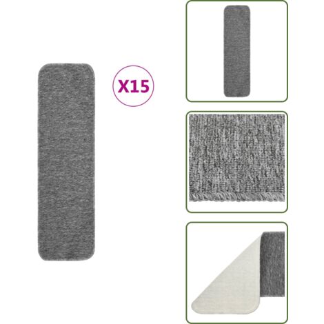 The Living Store Alfombrillas de escalera 15 uds gris rectangular 75x20 cm - Alfombra para escalera