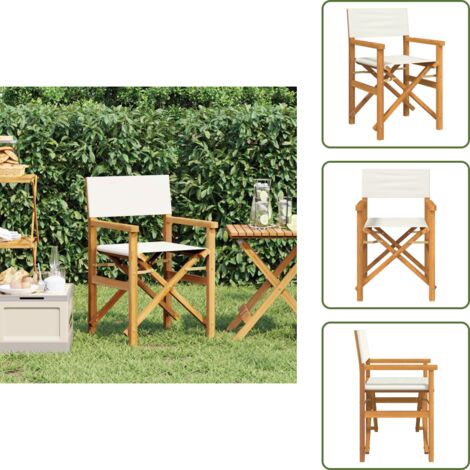 The Living Store Silla de director plegable madera maciza de teca crema - Silla de jardín