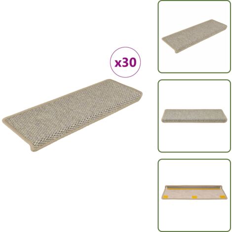 The Living Store Alfombra autoadhesiva escalera sisal 30 uds 65x21x4 cm verde claro - Alfombra autoadhesiva