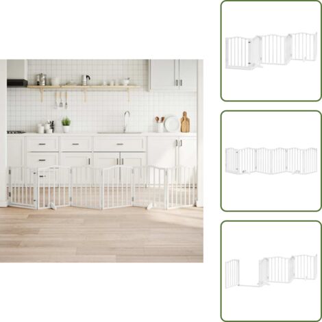 The Living Store Puerta para perros plegable 3 paneles madera álamo blanca 300cm - Puerta plegable para perros
