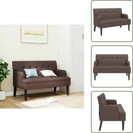 The Living Store Banco con respaldo cuero sintético marrón 112x65,5x75 cm - Banco cuero sintético