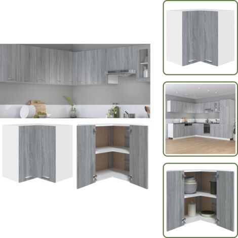 The Living Store Armario esquinero colgante "Lyon" gris Sonoma 57x57x60 cm madera de ingeniería - Armario esquinero cocina