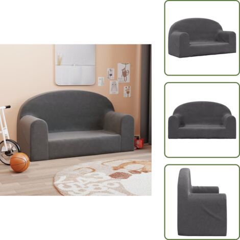 The Living Store Sofá para niños de 2 plazas felpa suave gris antracita - Sofá infantil