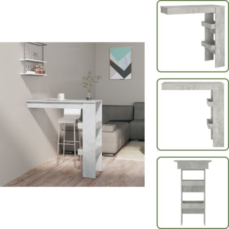 The Living Store Mesa de bar de pared madera contrachapada gris 102x45x103,5cm - Mesa de pared