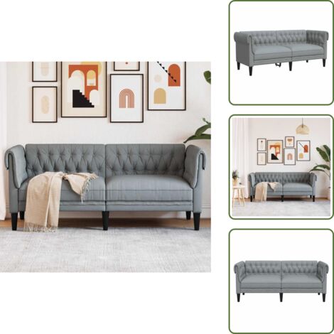 The Living Store Sofá Chesterfield de 2 plazas tela gris claro - Sofá de 2 plazas