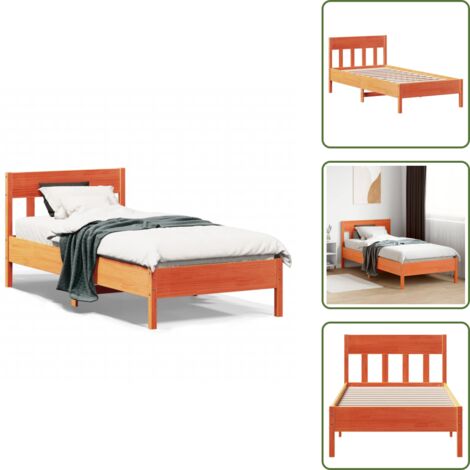 The Living Store Cama sin colchón madera maciza de pino marrón cera 100x200 cm - Cama sin colchón (1/5)