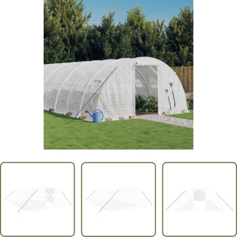 vidaXL Invernadero blanco -  Invernadero con estructura de acero blanco 32 m² 8x4x2 m
