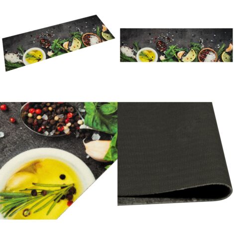 Alfombra de cocina lavable terciopelo dibujo especias 45x150 cm - Alfombra lavable - Terciopelo