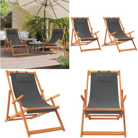 Sillas de playa plegables 2 unidades tela gris - Sillas de camping - Sillas reclinables