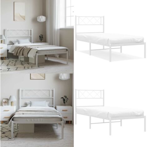 Estructura cama sin colchón con cabecero metal blanco 100x190cm - Estructura de cama - Cama sin colchón