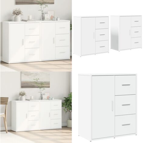 Aparador de madera de ingeniería 2 uds blanco 60x31x70 cm - Aparador de almacenamiento - Aparador blanco (1/5)