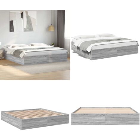 Estructura de cama madera de ingeniería gris Sonoma 200x200 cm - Estructura de cama - Cama de ingeniería