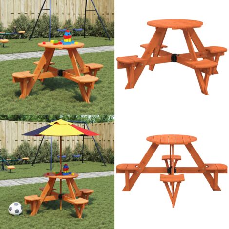 Mesa de picnic para 4 niños agujero para sombrilla madera abeto - Mesa para niños - Banco para niños