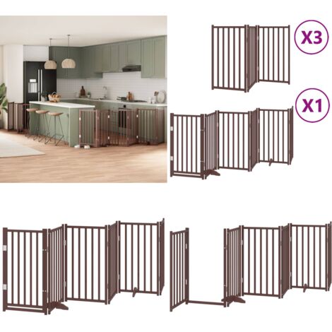 Puerta de perros plegable 15 paneles madera álamo marrón 750 cm - Puerta plegable para perros - Puerta de madera para perros