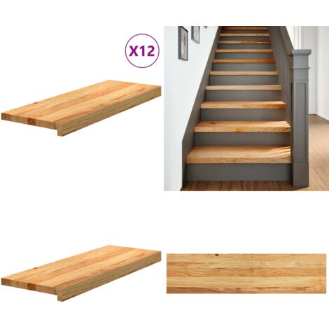 Peldaños de escalera 12 uds madera maciza roble marrón claro - Peldaños de madera - Escalones de roble
