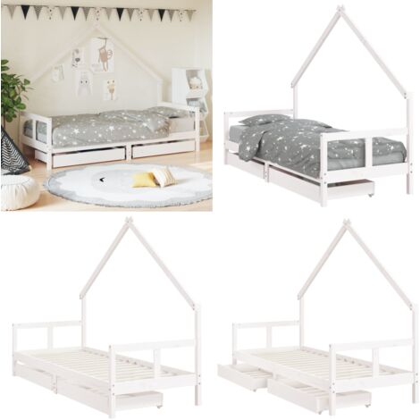 Estructura cama niños con cajones madera pino blanco 80x200 cm - Cama de madera - Cama infantil