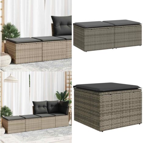 Set sofás jardín y cojines 2 pzas ratán sintético acacia gris - Cojines para jardín - Muebles de exterior