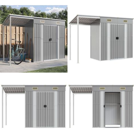 Caseta de jardín con techo extensible, gris claro, 277 x 107 x 181 cm, acero - Cobertizo metálico - Cobertizo con techo extensible