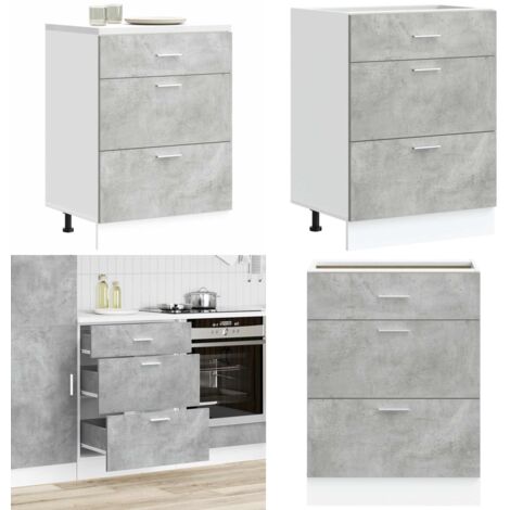 Mueble bajo de cocina "Lyon" de madera de ingeniería gris hormigón - Almacenamiento bajo cocina - Mueble bajo cocina