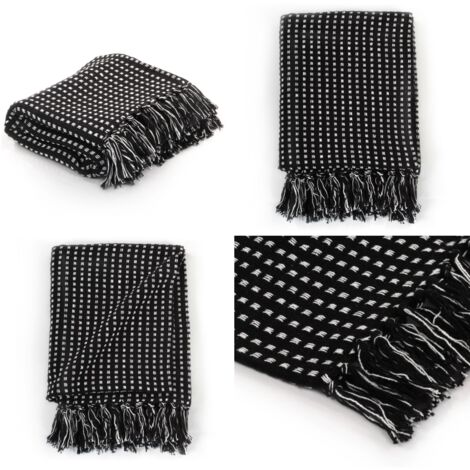 Manta a cuadros de algodón negro 220x250 cm - Manta negra - Manta para sofá