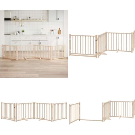 Puerta para perros plegable 4 paneles madera de abeto 320 cm - Puerta para perros plegable - Puerta para perros de madera