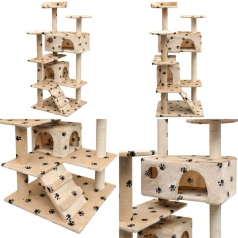 Rascador para gatos poste rascador de sisal 125cm huellas beige - Poste rascador - Gato